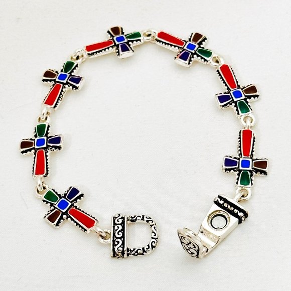 Enameled Cross Bracelet w/Foldover Clasp - Picture 2 of 6